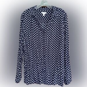 Croft & Barrow Button Down V Neck Blouse Floral Print Business Casual 2X